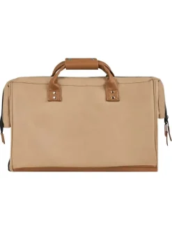 Sac weekender taupe uni avec deux pochettes et des bretelles au dos