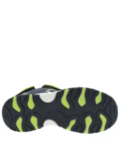 Sandales bleu jean et vert fluo avec 2 bandes auto-agrippantes