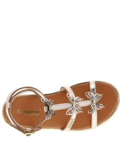 Sandales or roses à semelle plate avec des papillons sur la tige