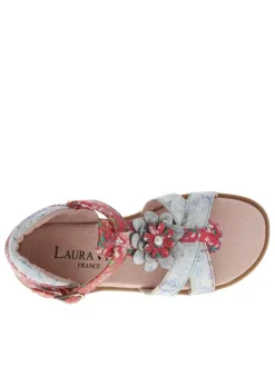 Sandales rouges pour fille en cuir à fleurs JULIANA
