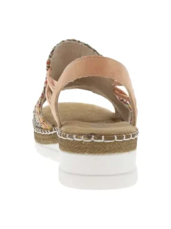 Sandales abricot avec une tige en tressage multicolore et à talon compensé