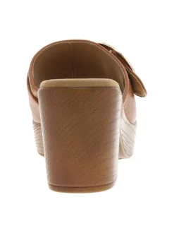 Sandales aspect cuir cognac à boucle décorative et talon bloc décroché haut