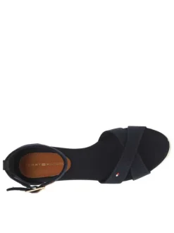 Sandales bleues marine à talon compensé et à boucle à ardillon à la cheville