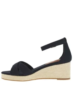 Sandales bleues marine à talon compensé et à boucle à ardillon à la cheville