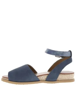 Sandales bleues à talon compensé bas en corde tressée et à boucle à ardillon