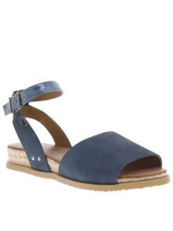 Sandales bleues à talon compensé bas en corde tressée et à boucle à ardillon