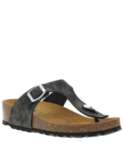 Sandales effet métallisé à talon compensé avec boucle à ardillon et entre-doigts