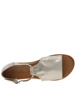 Sandales en cuir champagne grainées à talon compensé bas fermé