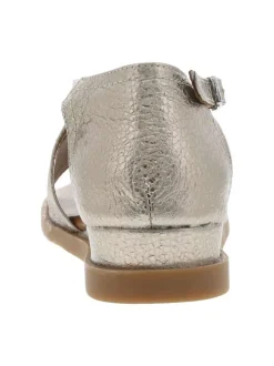 Sandales en cuir champagne grainées à talon compensé bas fermé