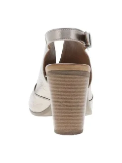 Sandales en cuir champagne satinées à boucle à ardillon et à talon décroché haut