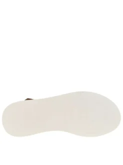 Sandales en cuir champagne satinées et blanches à talon compensé