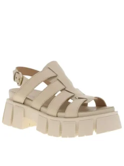 Sandales en cuir écru à semelle chunky fermées par boucle à ardillon