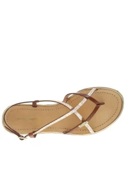 Sandales en cuir marrons avec des sangles et à talon décroché bas