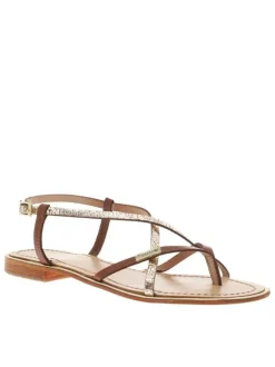 Sandales en cuir marrons avec des sangles et à talon décroché bas