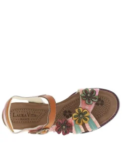 Sandales en cuir multicolores avec des fleurs et à talon décroché moyen