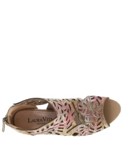 Sandales en cuir multicolores satinées à talon décroché haut translucide