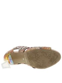 Sandales en cuir multicolores satinées à talon décroché haut translucide