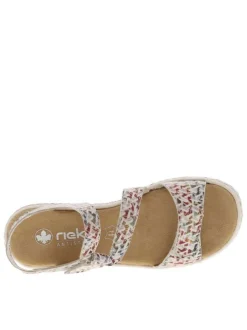 Sandales en cuir multicolores à talon compensé bas et à bandes auto-agrippantes