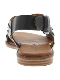 Sandales en cuir noires à clous à talon décroché bas et à boucle à ardillon