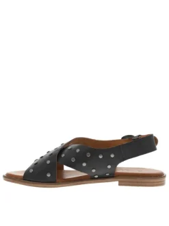 Sandales en cuir noires à clous à talon décroché bas et à boucle à ardillon