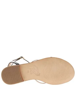 Sandales en cuir noires et or roses avec des sangles et à talon décroché bas