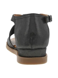 Sandales en cuir noires satinées fermées au talon et à boucle à ardillon