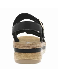Sandales en cuir noires à semelle compensée basse et à bandes auto-agrippantes