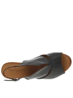 Sandales en cuir noires à talon décroché haut aspect bois et à boucle à ardillon
