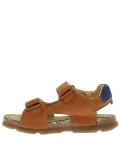Sandales en cuir nubuck brun à semelle résinée et bandes auto-agrippantes