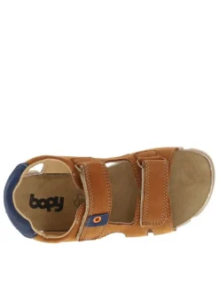 Sandales en cuir nubuck brun à semelle résinée et bandes auto-agrippantes