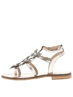 Sandales en cuir or roses avec des papillons et à talon décroché bas