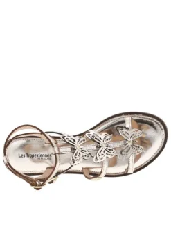 Sandales en cuir or roses avec des papillons et à talon décroché bas