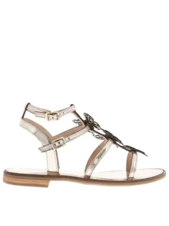 Sandales en cuir or roses avec des papillons et à talon décroché bas