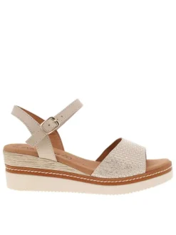 Sandales en cuir sable avec un talon compensé et une boucle à ardillon