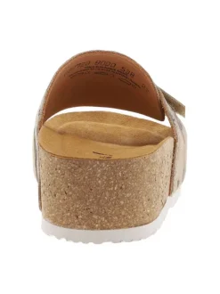 Sandales en cuir suède beige, semelle en liège compensé et bande auto-agrippante