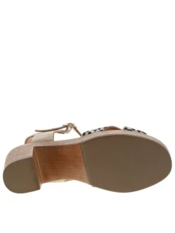 Sandales en cuir taupe en daim avec un imprimé léopard à talon décroché haut