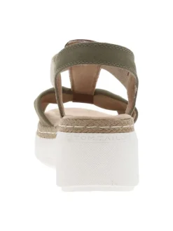 Sandales en tissu kakis et camel à talon compensé bas en gomme écrue