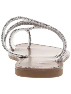 Sandales entre-doigts à glitter argenté, à semelle plate et première pur cuir