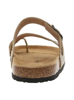 Sandales entre-doigts à glitter doré et or, plates à première pur cuir