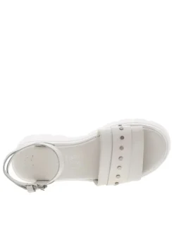 Sandales femme en cuir à plateforme compensées blanc cassé, gris