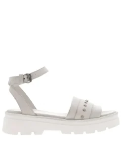 Sandales femme en cuir à plateforme compensées blanc cassé, gris
