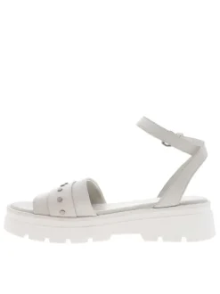 Sandales femme en cuir à plateforme compensées blanc cassé, gris