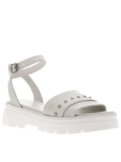 Sandales femme en cuir à plateforme compensées blanc cassé, gris