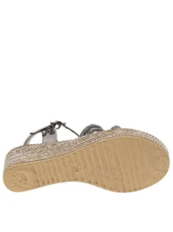 Sandales grises anthracite satinées à sangles à strass et à talon compensé