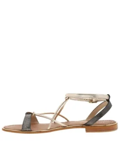 Sandales Hirondel noires en cuir avec talon plat et fermeture à boucle
