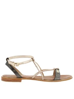 Sandales Hirondel noires en cuir avec talon plat et fermeture à boucle