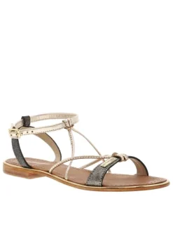 Sandales Hirondel noires en cuir avec talon plat et fermeture à boucle