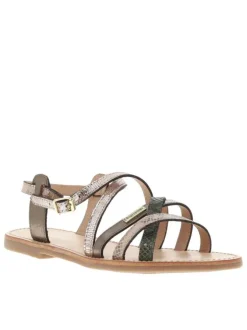 Sandales kakis satinées avec des sangles et à talon décroché bas