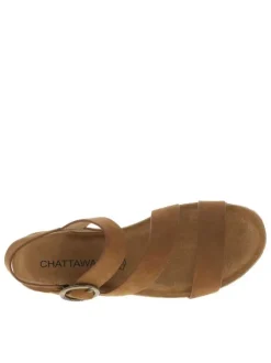 Sandales marrons à talon compensé en liège et à boucle à ardillon ronde