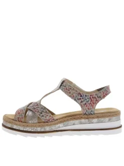 Sandales multicolores à talon compensé et à bande auto-agrippante
